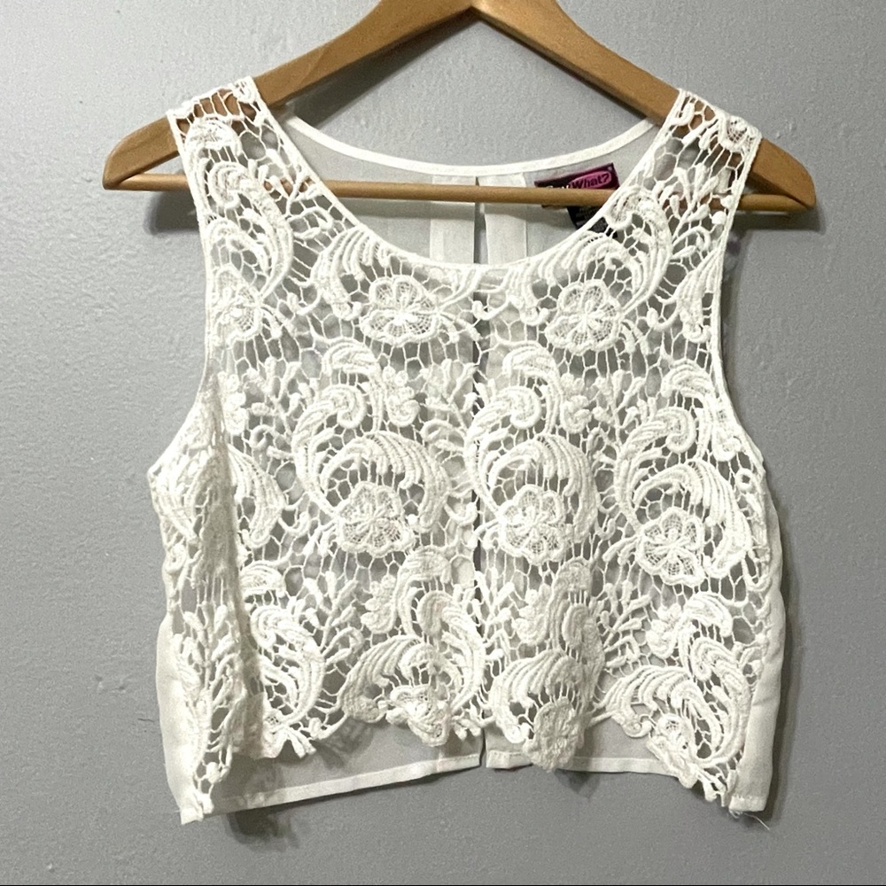 Say What ? Crop Top White Size M Embroidered Open sleeveless Slit Back